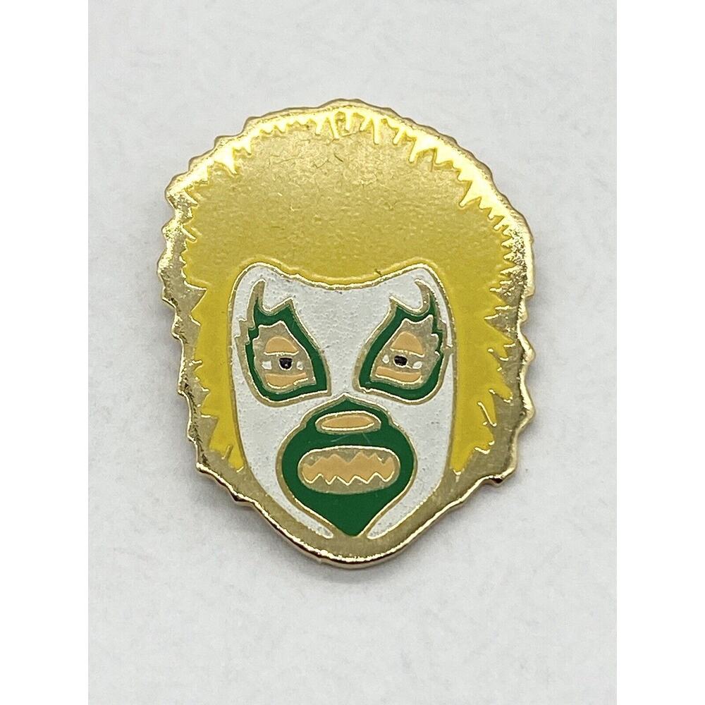 Vintage Man With Yellow Gold Hair Wearing Luchador Mask Lapel Pin